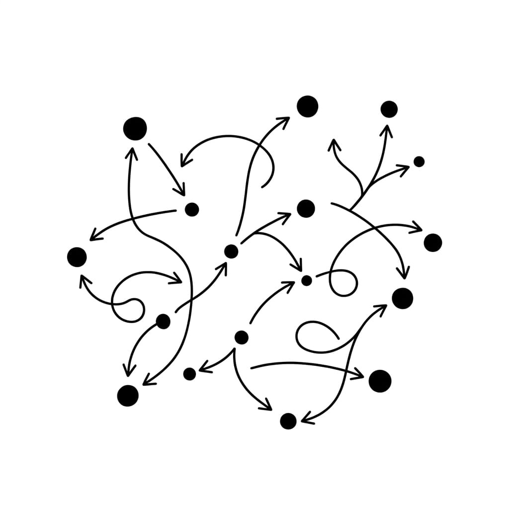 Constellation of dots connected by exploratory arrows